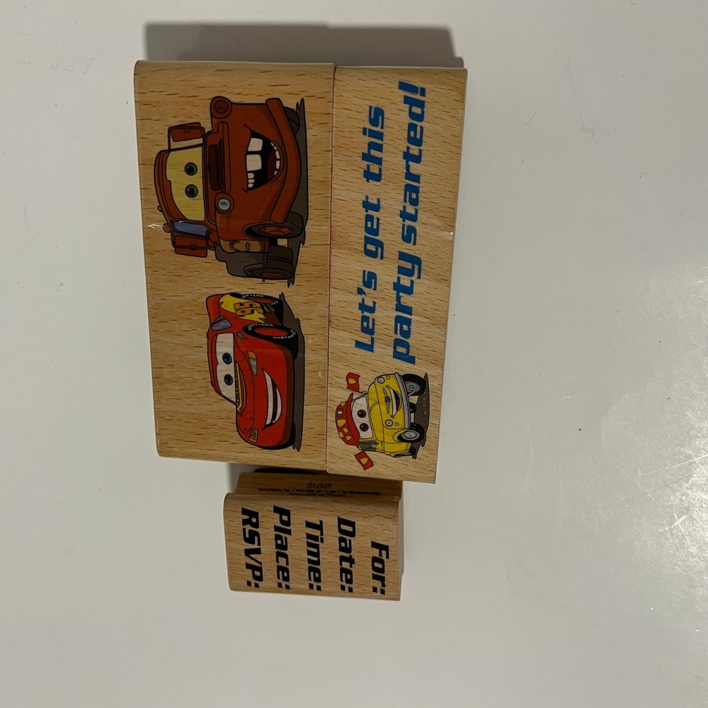 Disney Pixar Cars All Night Media Rubber Stamp Set Lightning McQueen Mater 3pc